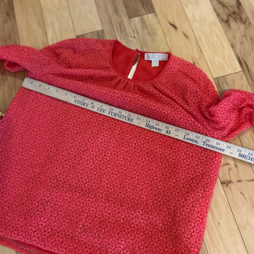Michael Kors Vibrant Coral Crochet Lace Bell Sleeve Women’s Blouse